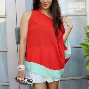 Line & Dot Revolve carefree color block bare shoulder soft silk Poncho Blouse